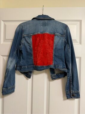 UpCycled Denim Jacket with Red Back Panel